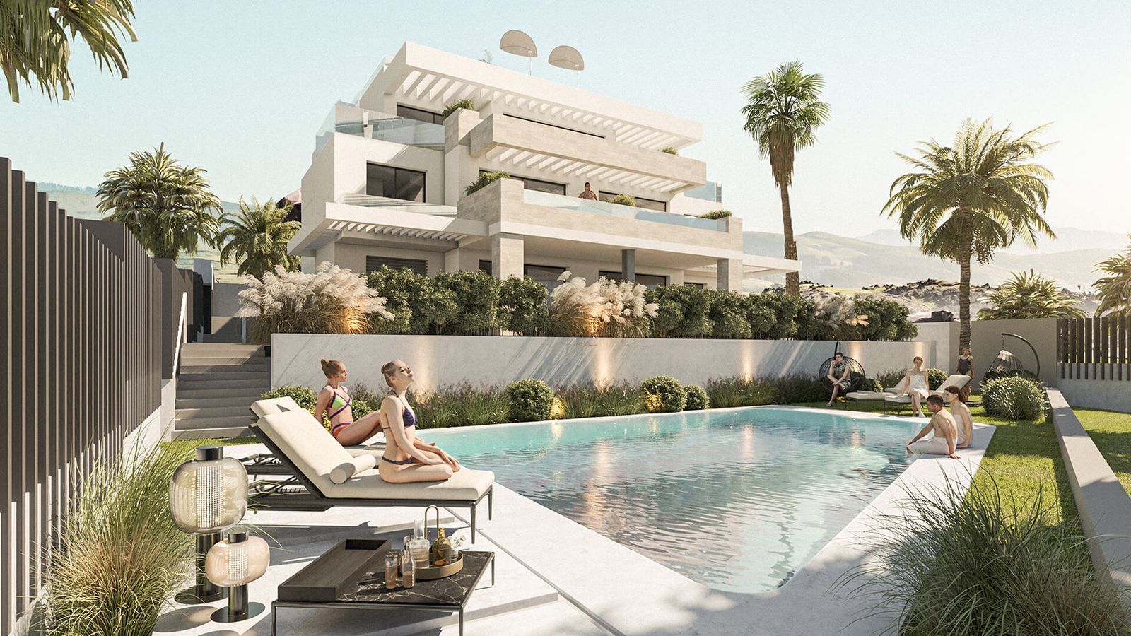 Equilibrio Appartementen: Zwembad met ontspannende mensen.